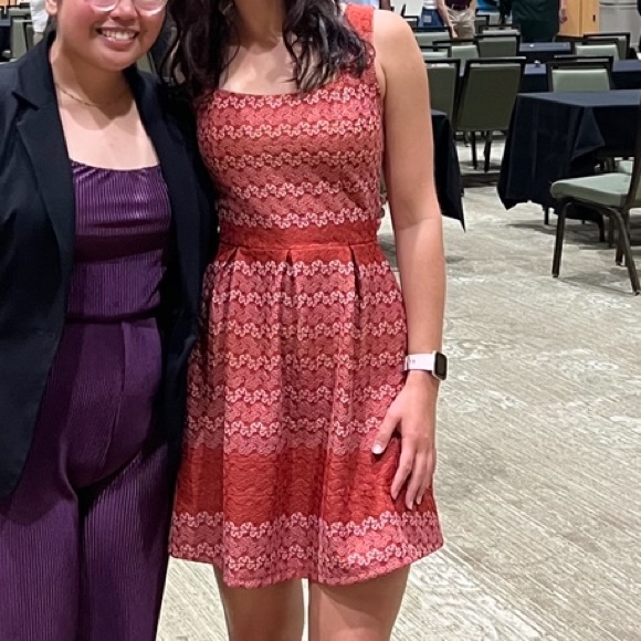 Francesca’s Embroidered Floral Coral Mini Dress - Picture 9 of 10